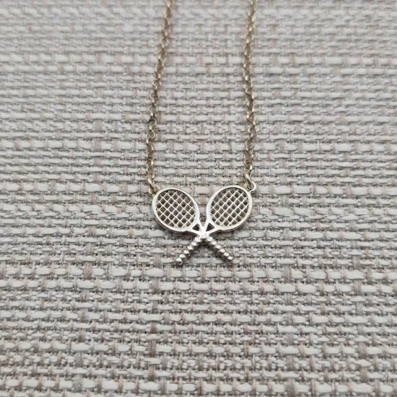 18 Inch Sterling Silver Double Tennis Racket Pendant Rustic Necklace A5944 - Picture 3 of 6